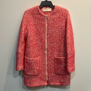 Zara Basic Pink Tweed Coat with Gold Zipper - Size S Small - Elegant & Stylish